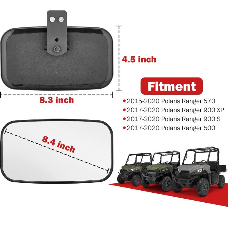 WSays Ranger Rear View Mirror, UTV Center Rearview Mirror Compatible with Polaris Ranger 500 570 900 1000 XP 2017-2025 Pro-Fit Cage with Factory Present Drop Down Mounting Tab - Image 2